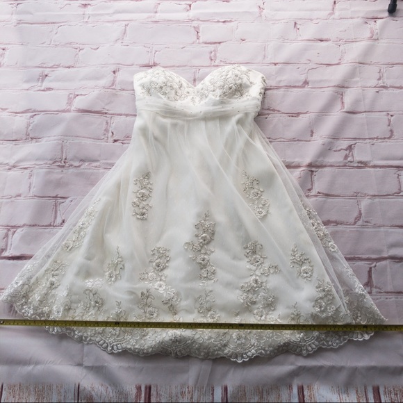 ALFRED ANGELO Strapless Cream Satin/Lace/Flower Detail Women's Dress Size M - Picture 13 of 15